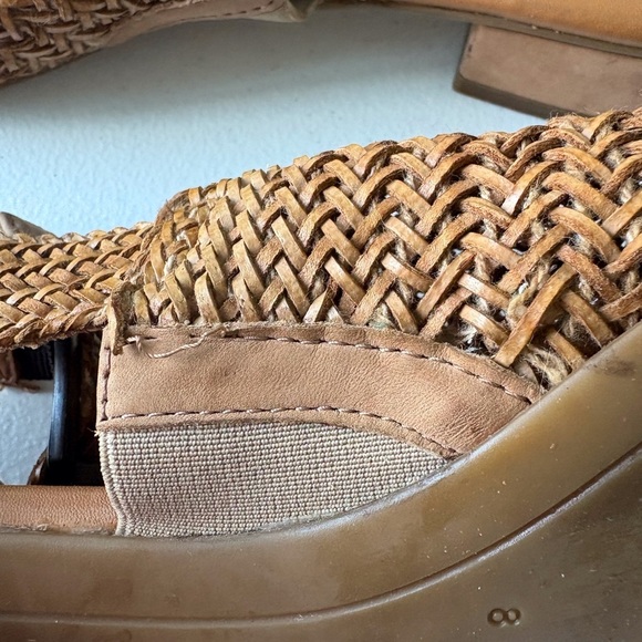 Paul Green Helena Women Size 8 Woven Leather Tan Sandals Slingback Heel Boho - Picture 14 of 15